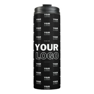Your Logo & Background Repeating Logo Black Thermal Tumbler