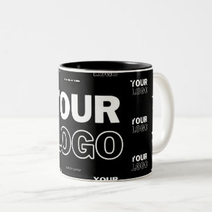 Your Logo & Background Repeating Logo Black Two-Tone Coffee Mug