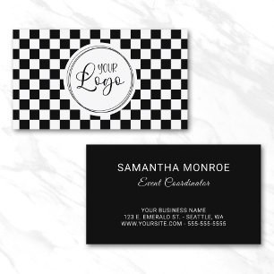 Your Logo Black and White Checkerboard Business Card