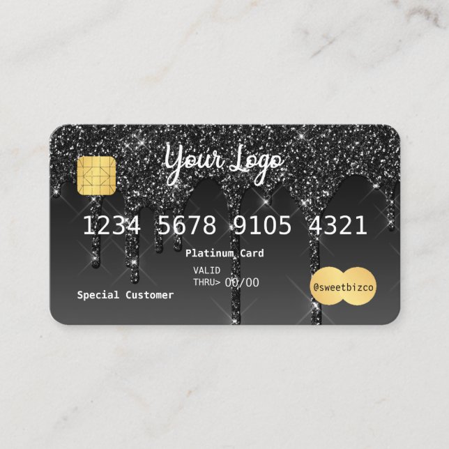 Your Logo Black Drip Glitter-look Credit Card (Front)