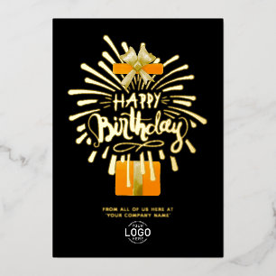 Your Logo Black Orange Fireworks Group Birthday Foil Invitation