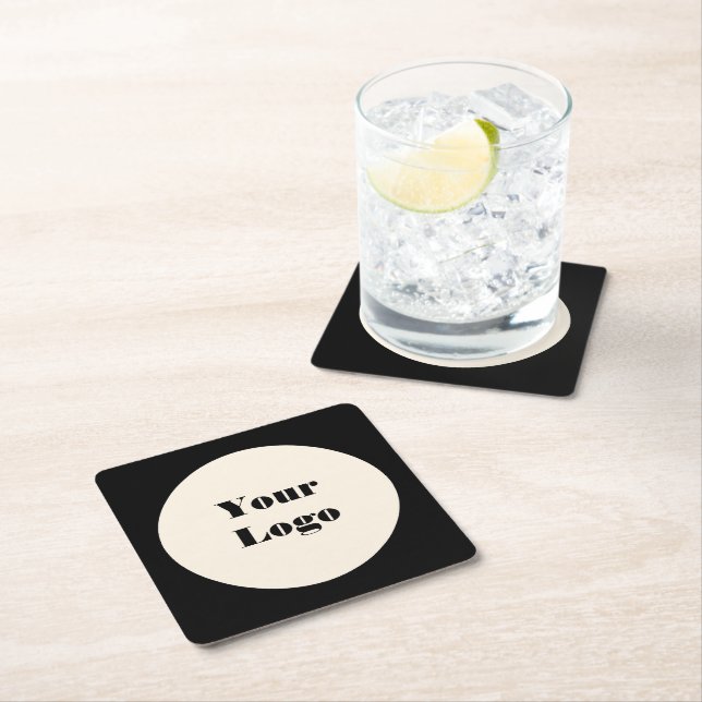 Your Logo Black White Circle  Square Paper Coaster (Insitu)