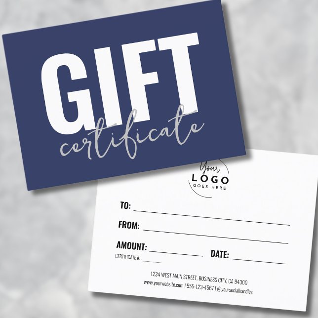 Your Logo Blue Business Gift Certificate (Your Logo Navy Blue Business Gift Certificate)