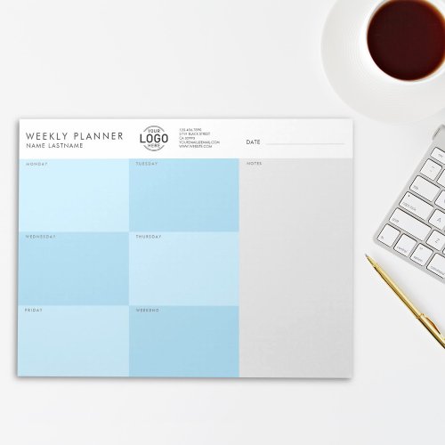 Your Logo Blue Grey Simple Undated Weekly Planner Notepad