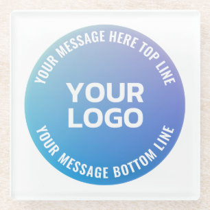 Your Logo Blue to Purple Ombre & Circular Text Glass Coaster