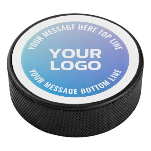 Your Logo  Blue to Purple Ombre  Circular Text Hockey Puck