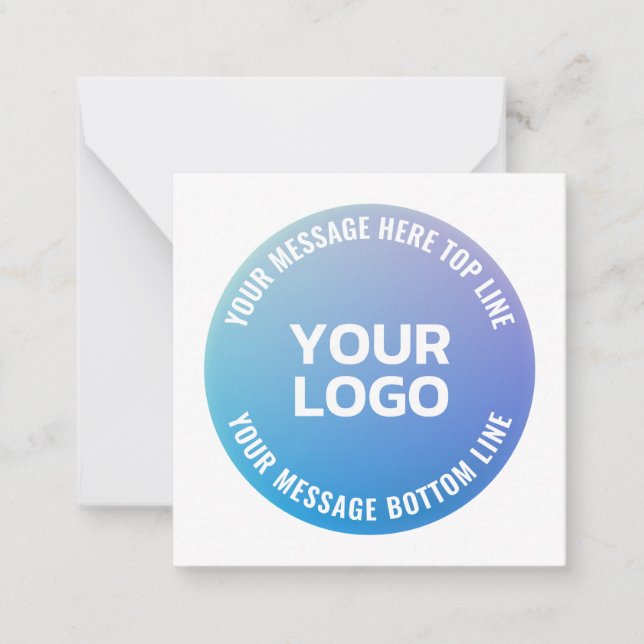 Your Logo | Blue to Purple Ombre & Circular Text Note Card (Front)