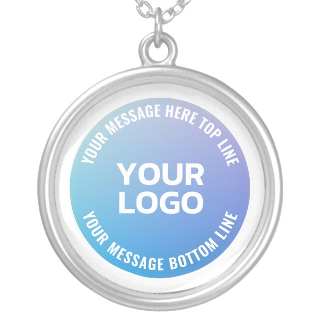 Your Logo | Blue to Purple Ombre & Circular Text Silver Plated Necklace (Front)