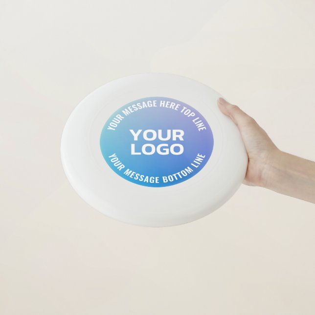 Your Logo | Blue to Purple Ombre & Circular Text Wham-O Frisbee (In Hand)
