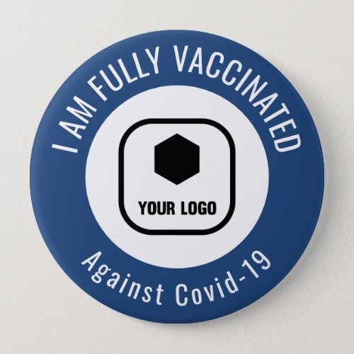 Your Logo Blue White Employee Business Vaccinated Button