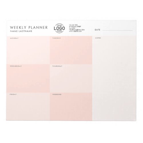 Your Logo Blush Pink Simple Undated Weekly Planner Notepad