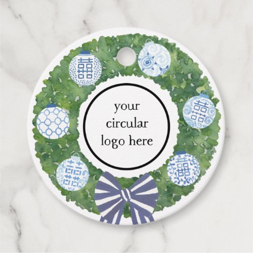 Your Logo Boxwood Wreath Client Holidays Gift Favor Tags