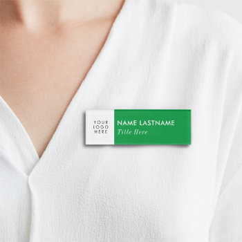 Your Logo Bright Green White Modern Elegant Title Name Tag by pinkpinetree at Zazzle