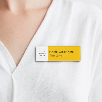 Your Logo Bright Yellow White Modern Elegant Title Name Tag by pinkpinetree at Zazzle