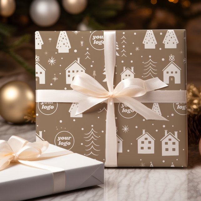 Your Logo Brown Craft Christmas  Wrapping Paper (Creator Uploaded)