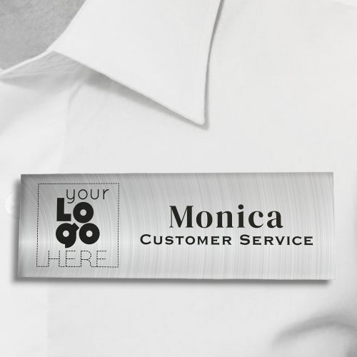 Your Logo Brushed Metallic Silver Acrylic Name Tag
