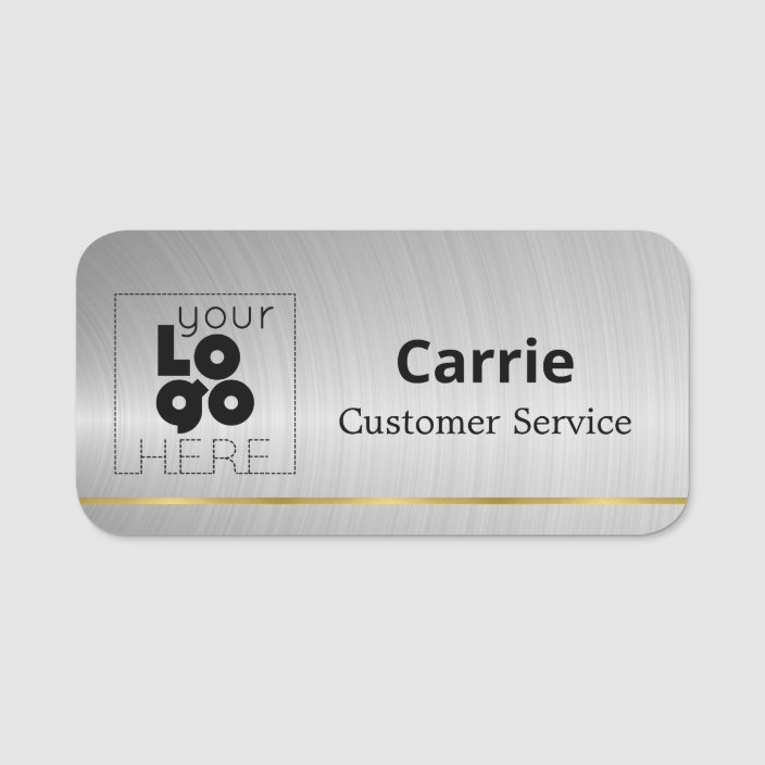Your Logo Brushed Metallic Silver Name Tag w/ Gold | Zazzle.com