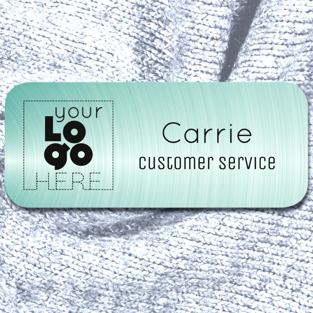 Your Logo Brushed Radial Aqua Blue Name Tag (Creator Uploaded)