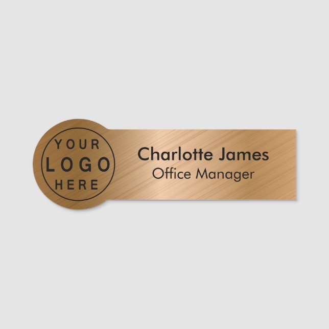 Your Logo Brushed Radial Metallic Brass Name Tag (Front)