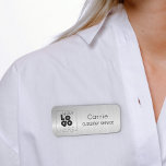 Your Logo Brushed Radial Metallic Silver Name Tag<br><div class="desc">Easily personalize this custom name tag with your own company logo, employee name, job title, or other custom text. It's plastic and available with a safety pin back or a magnetic back fastener (do not use magnet with pacemakers)., and features a platinum silver simulated metallic gradient print. No minimum order...</div>