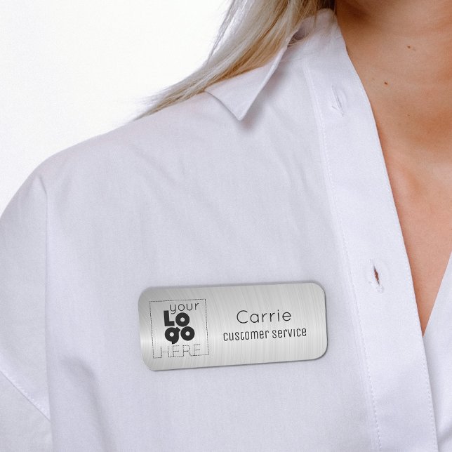 Your Logo Brushed Radial Metallic Silver Name Tag (Creator Uploaded)