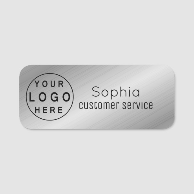 Your Logo Brushed Radial Metallic Silver Name Tag (Front)