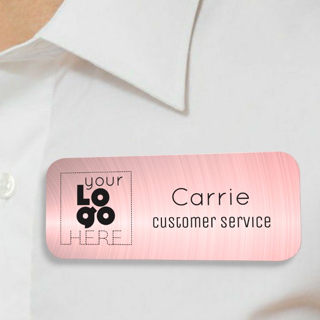 Your Logo Brushed Radial Rose Gold Name Tag (Creator Uploaded)