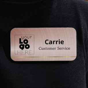 Your Logo Brushed Rose Gold Name Tag with Brass