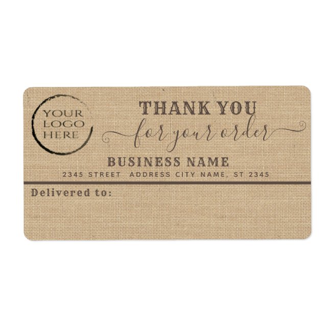 Your logo burlap thank you business mailing label (Front)