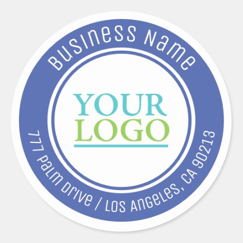 Your Logo Bus Name Address or Any Text Med Blue Classic Round Sticker