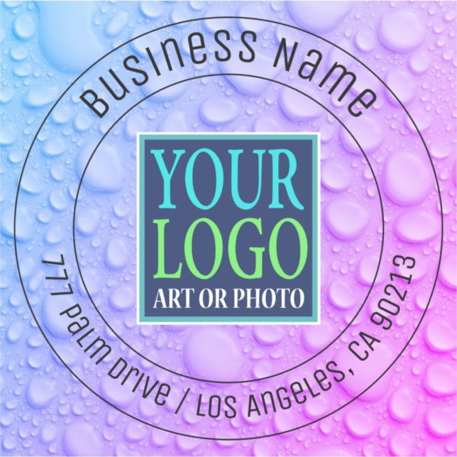 Your Logo Bus Name Address Water DripsBlue/Purple  Sticker (Front)