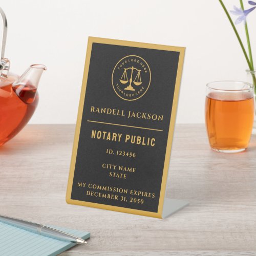 Your Logo Business  Attorney Modern Black Gold Pedestal Sign