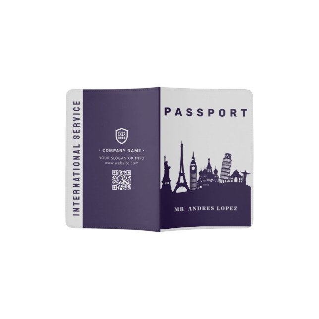 Your Logo Business Barcode | Modern Landmark  Passport Holder (Opened)