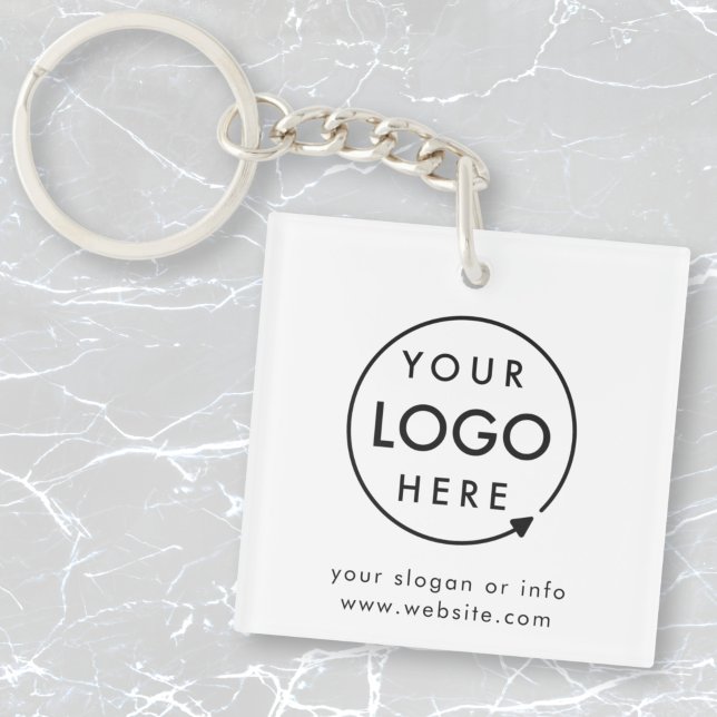 Your Logo | Business Corporate Modern Minimalist Keychain (Minimal white company branded keychains for small business office keys, gifting & promotional swag.)