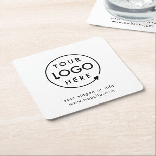 Your Logo Business Corporate Modern Minimalist Square Paper Coaster