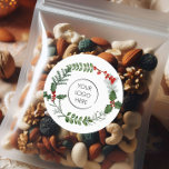 Your Logo Business Custom Holiday Christmas Classic Round Sticker<br><div class="desc">A beautiful watercolor greenery and red berry wreath frames your logo on this standout holiday sticker. The label tag has elegant typography,  and there is room to personalize.</div>