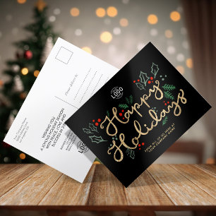 Your Logo Business Gold Happy Text Holidays Black Holiday Postcard