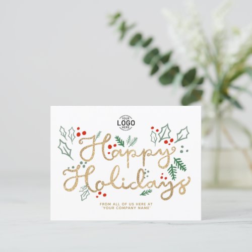 Your Logo Business Gold Happy Text Holidays White Holiday Postcard
