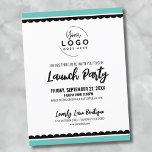 Your Logo Business Launch Party Postcard<br><div class="desc">A fun but simple black and white invitation for a business grand opening or a brand or product launch party event. Add your own logo to the top to give it your branding, and you can change out the teal or turquoise coloring to black or match your brand colors. You...</div>
