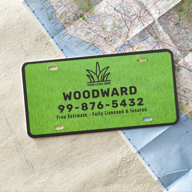 Your Logo Business | Lawn Care Service License Plate (In Situ)