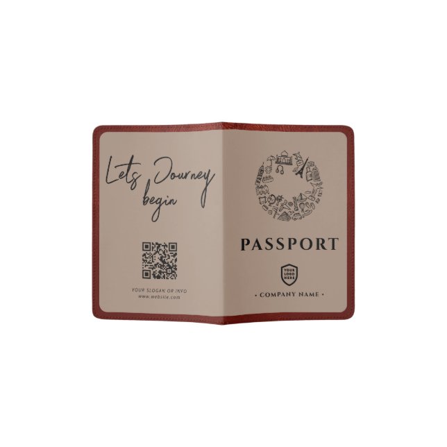 Your Logo Business | Modern Barcode Quotes  Passport Holder (Opened)