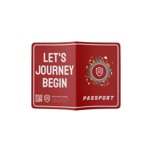 Your Logo Business | Modern Barcode Quotes  Passport Holder (Opened)