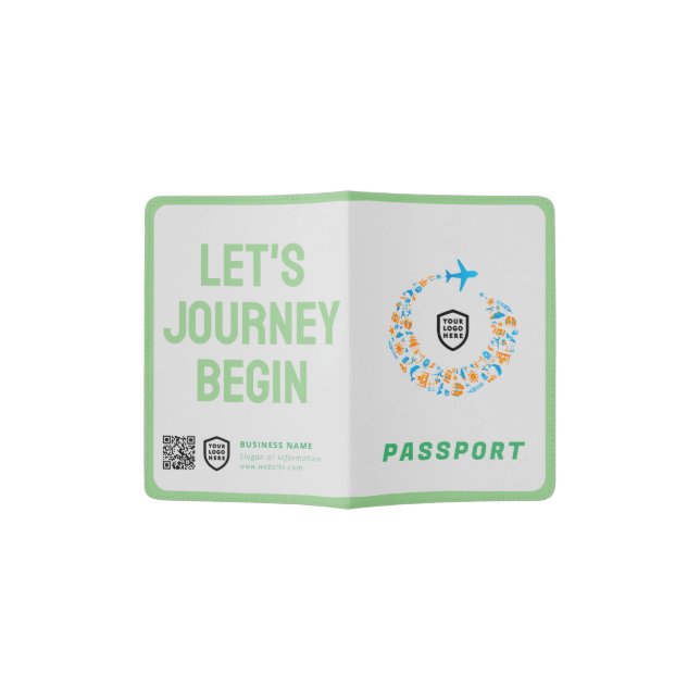 Your Logo Business | Modern Barcode Quotes  Passport Holder (Opened)