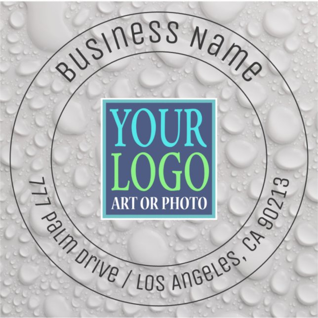 Your Logo, Business Name, Address, Water Drips Sticker (Front)