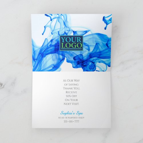 Your Logo Business Name Blue Ink On White Thank You Card