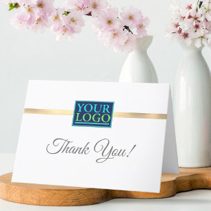 Your Logo, Business Name, Brushed Gold Stripe Letterpress Thank You Card