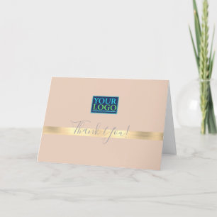 Your Logo, Business Name, Brushed Gold Stripe Letterpress Thank You Card