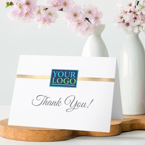 Your Logo Business Name Brushed Gold Stripe Thank You Card