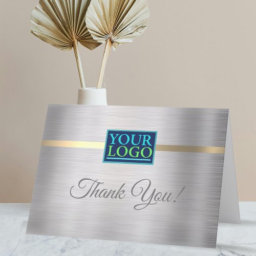 Your Logo Business Name Brushed Silver  Gold Thank You Card