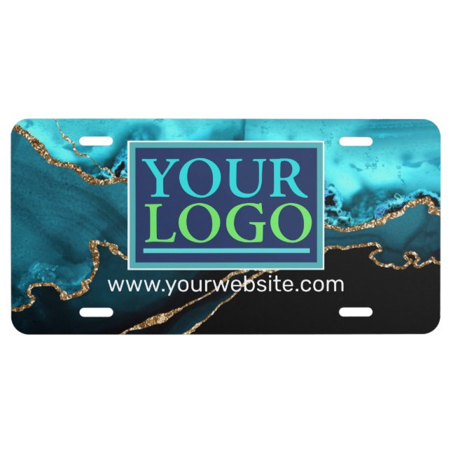Your Logo Business Name DIY Message Teal Agate Vs3 License Plate (Front)
